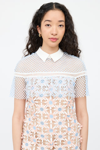 Self-PortraitPink 
Blue Floral Lace Dress