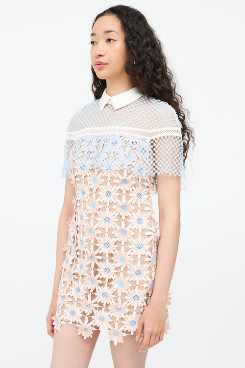 Self-PortraitPink 
Blue Floral Lace Dress