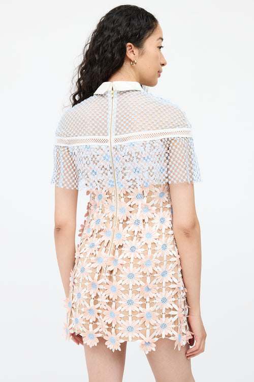 Self-PortraitPink 
Blue Floral Lace Dress