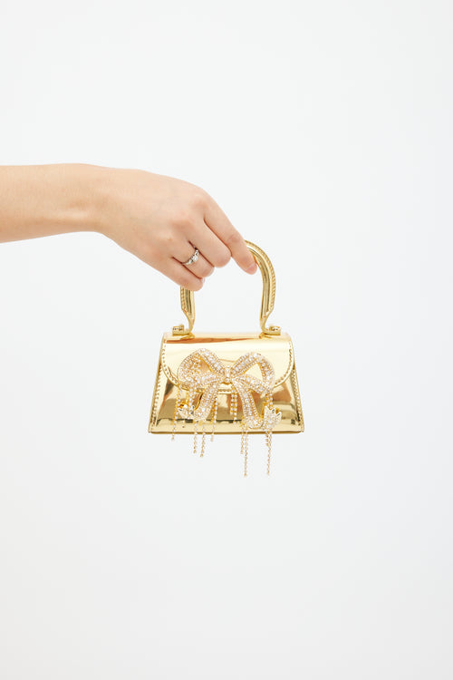 Self Portrait Gold Metallic Patent Micro Bow Bag