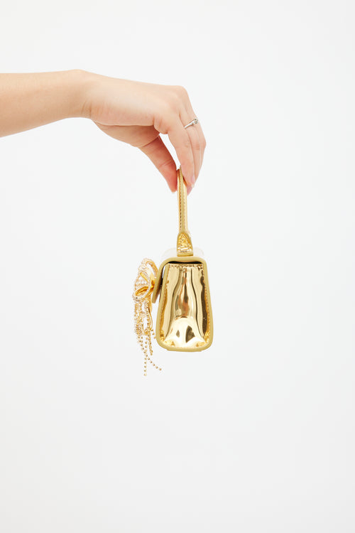 Self Portrait Gold Metallic Patent Micro Bow Bag