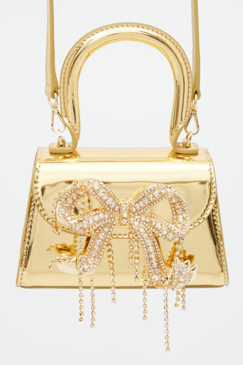 Self Portrait Gold Metallic Patent Micro Bow Bag