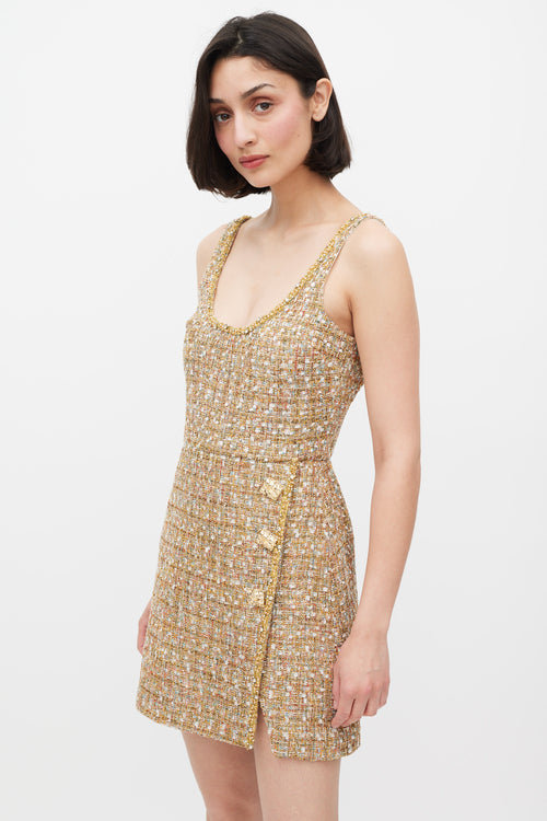 Self-Portrait Gold 
Mulitcolour Tinsel Boucle Dress 
Jacket Set