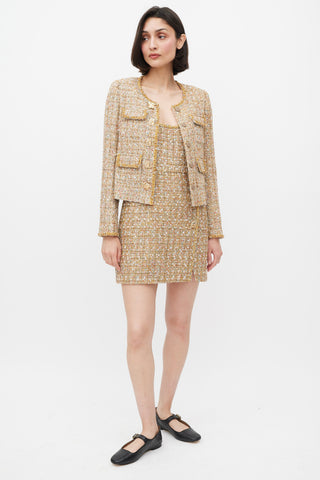 Self-Portrait Gold 
Mulitcolour Tinsel Boucle Dress 
Jacket Set