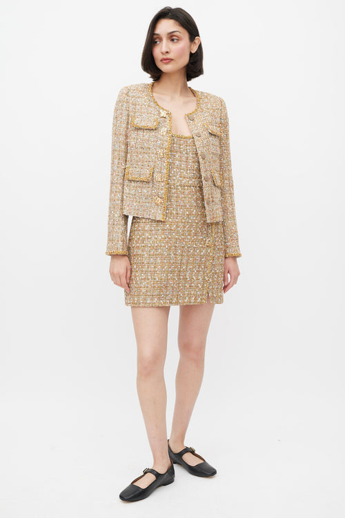 Self-Portrait Gold 
Mulitcolour Tinsel Boucle Dress 
Jacket Set