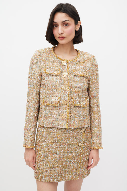 Self-Portrait Gold 
Mulitcolour Tinsel Boucle Dress 
Jacket Set