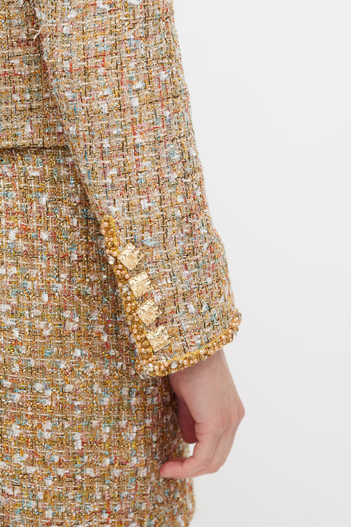 Self-Portrait Gold 
Mulitcolour Tinsel Boucle Dress 
Jacket Set