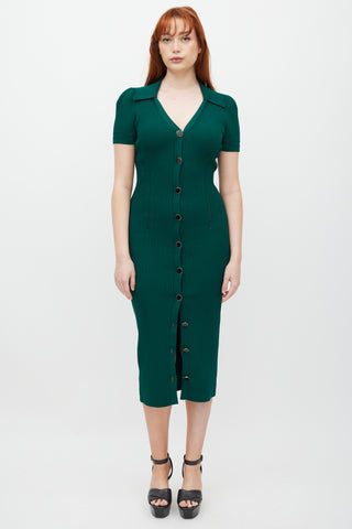 Self-Portrait Green 
Gold Ribbed Polo Dress