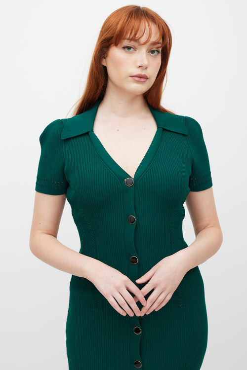 Self-Portrait Green 
Gold Ribbed Polo Dress