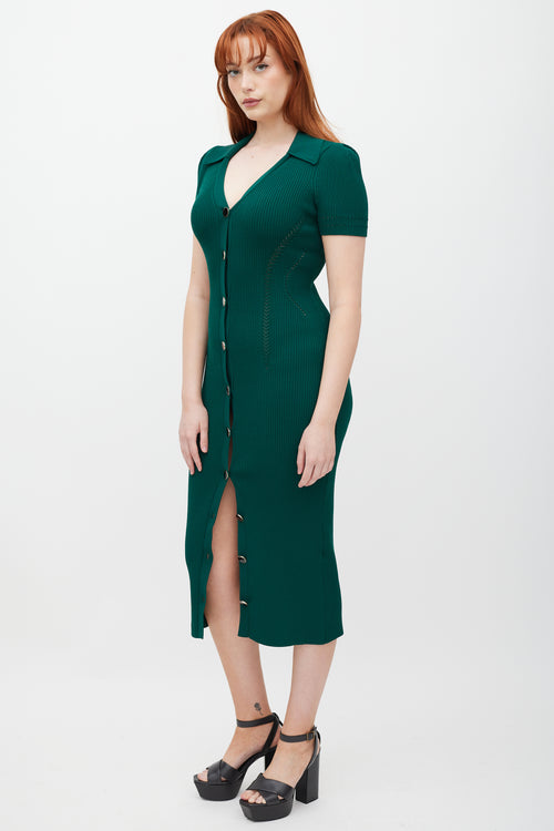 Self-Portrait Green 
Gold Ribbed Polo Dress