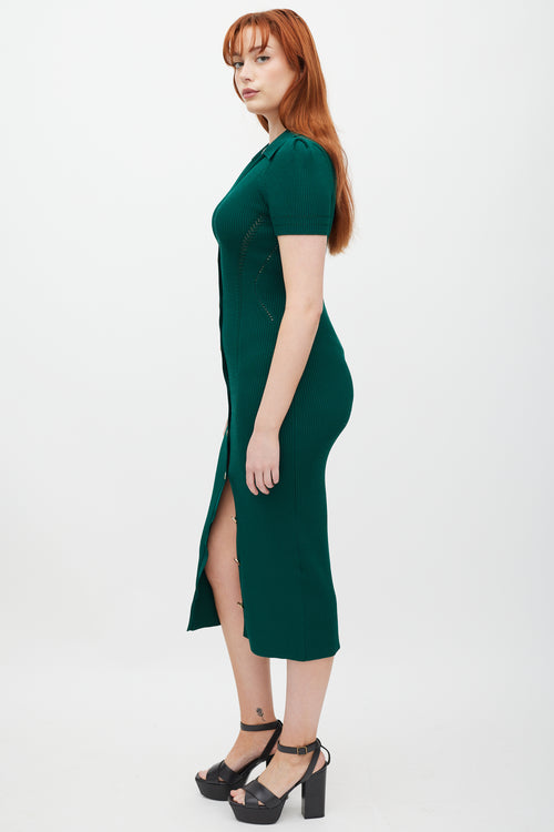 Self-Portrait Green 
Gold Ribbed Polo Dress