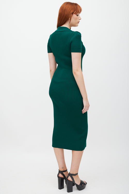 Self-Portrait Green 
Gold Ribbed Polo Dress