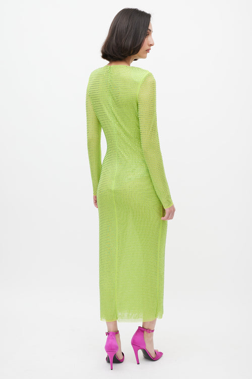 Self-Portrait Green Rhinestone Embellished Hot Fix Midi Dress