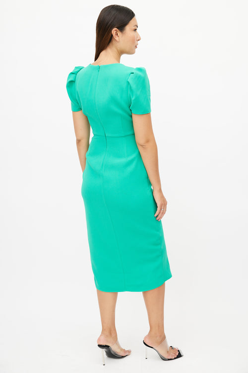 Self-Portrait Green Ruched Midi Dress