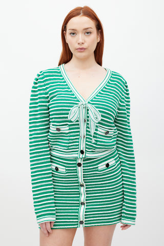 Self-Portrait Green 
White Striped Knit Co-Ord Set