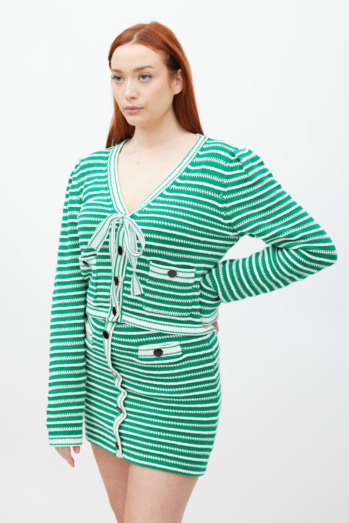 Self-Portrait Green 
White Striped Knit Co-Ord Set