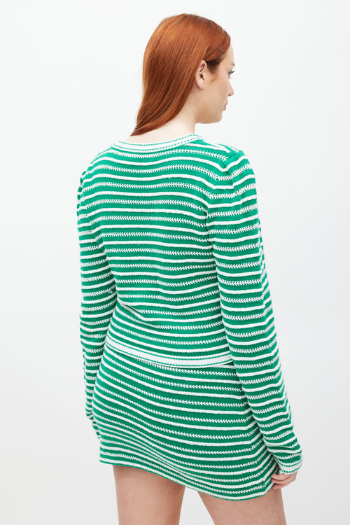 Self-Portrait Green 
White Striped Knit Co-Ord Set