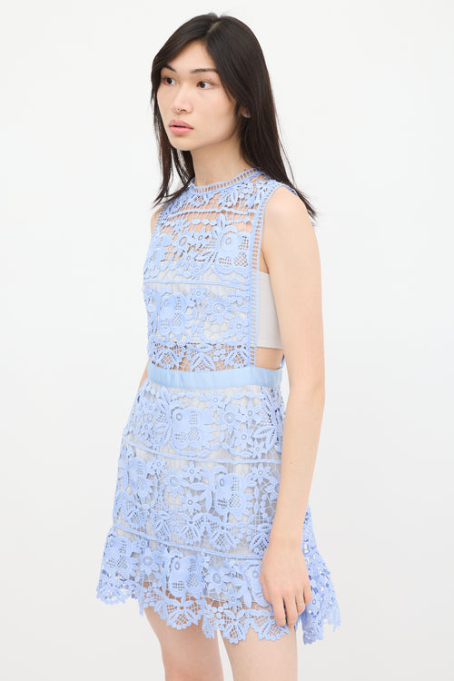 Self-Portrait Grey 
Blue Floral Lace Dress