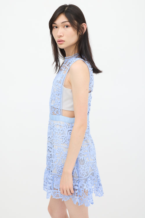 Self-Portrait Grey 
Blue Floral Lace Dress