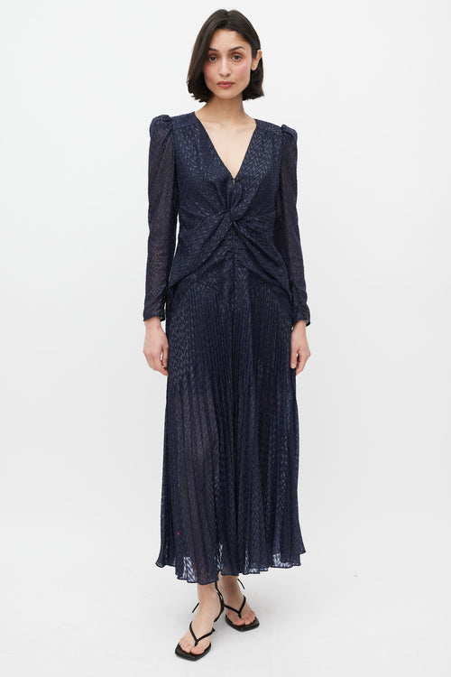 Self-Portrait Navy Twisted Metallic Fil Coupé Maxi Dress