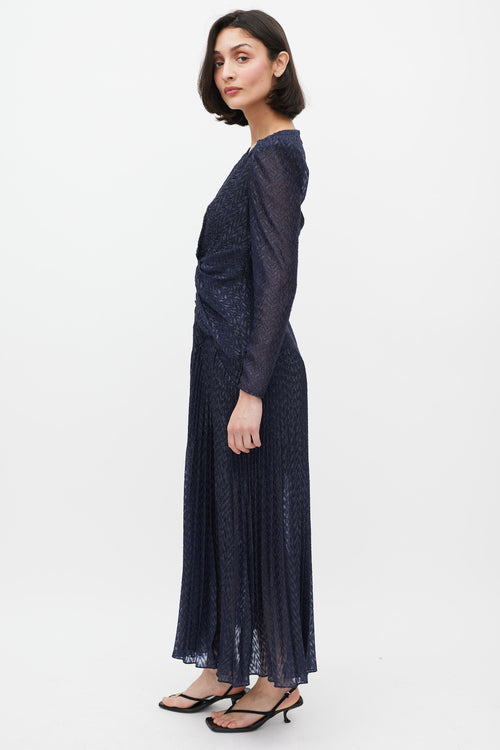 Self-Portrait Navy Twisted Metallic Fil Coupé Maxi Dress