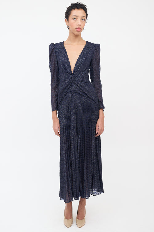 Self-Portrait Navy Twisted Metallic Fil Coupé Maxi Dress