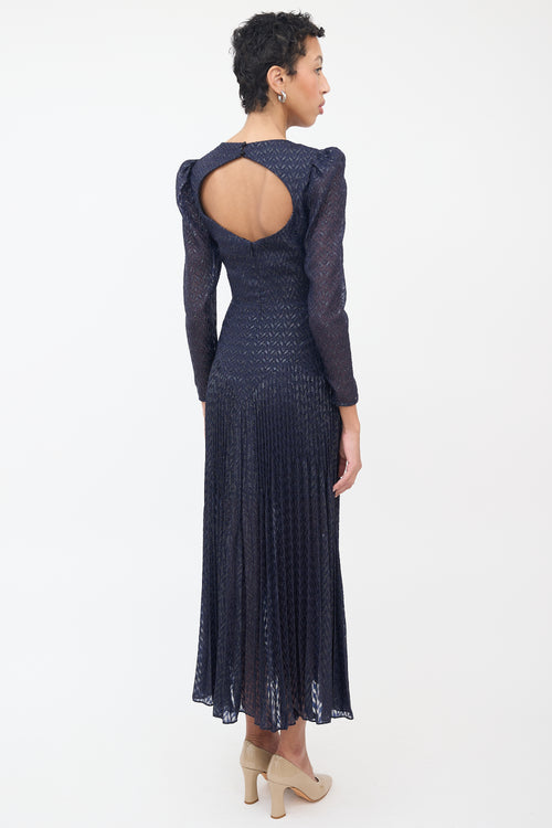 Self-Portrait Navy Twisted Metallic Fil Coupé Maxi Dress