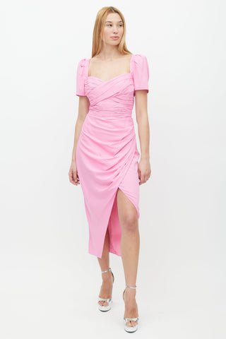 Self-Portrait Pink Iris Ruched Wrap Dress