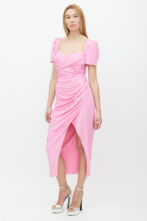 Self-Portrait Pink Iris Ruched Wrap Dress