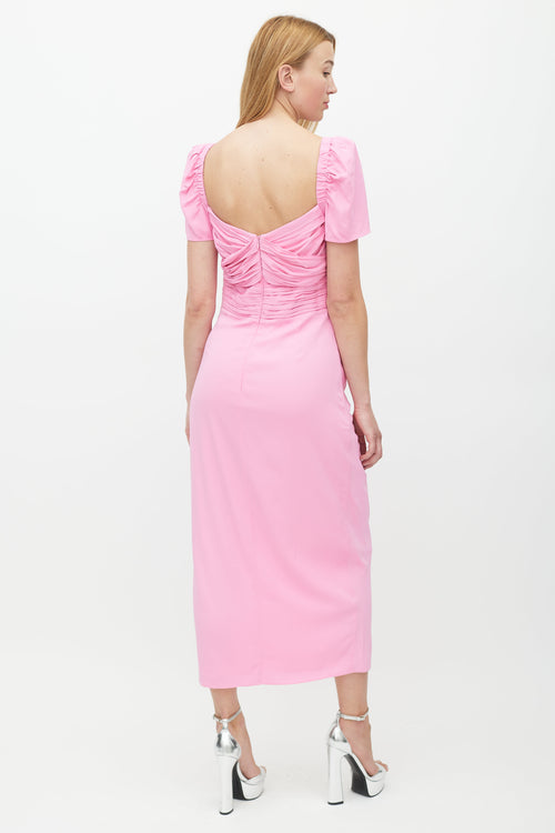 Self-Portrait Pink Iris Ruched Wrap Dress