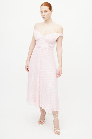 Self-Portrait Pink 
White Gingham Pleated Dress