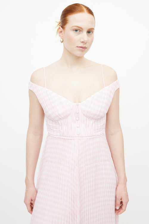 Self-Portrait Pink 
White Gingham Pleated Dress