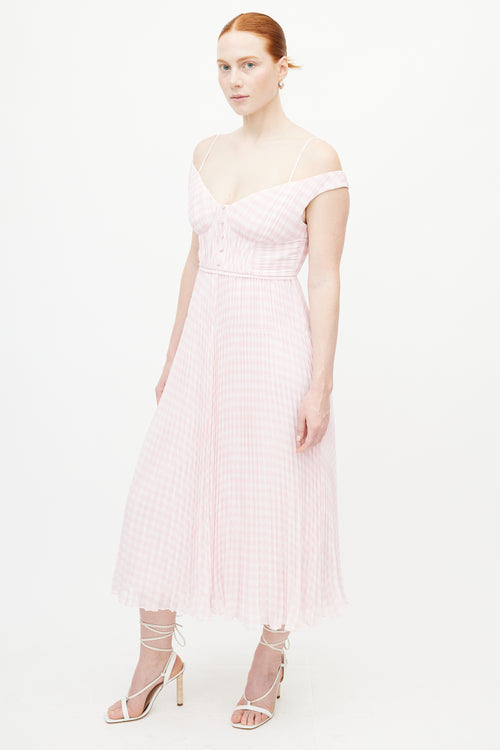 Self-Portrait Pink 
White Gingham Pleated Dress