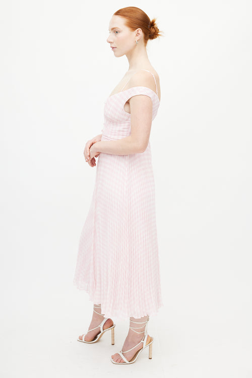 Self-Portrait Pink 
White Gingham Pleated Dress