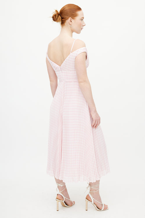 Self-Portrait Pink 
White Gingham Pleated Dress