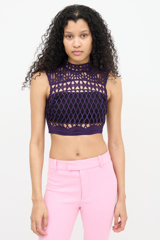 Self-Portrait Purple Lace Cutout Top