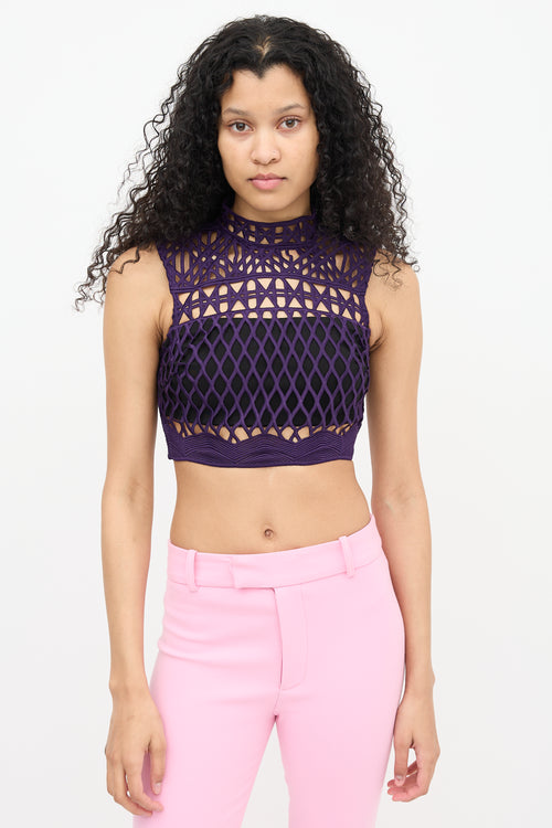 Self-Portrait Purple Lace Cutout Top