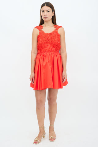 Self-Portrait Red Cotton Floral Macrame Mini Dress