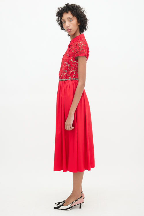 Self-Portrait Red Floral Lace Jewel Maxi Dress