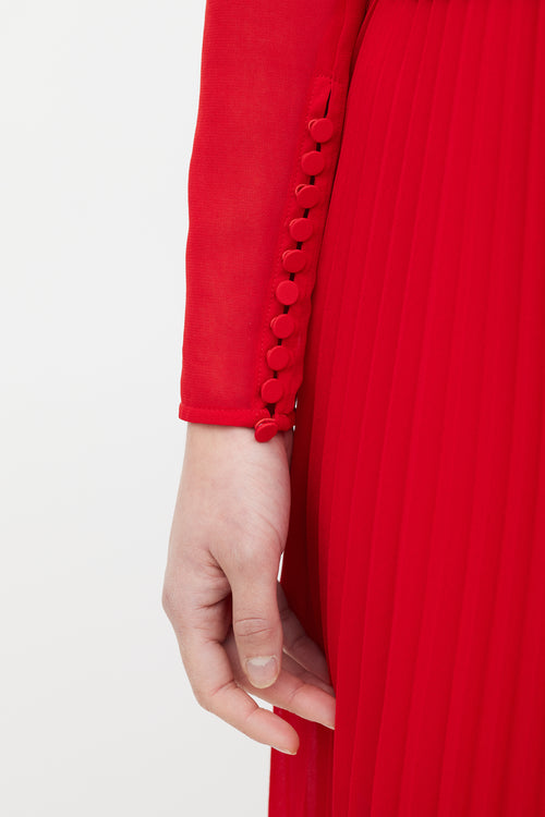 Self-Portrait Red Sheer Pleated Dress