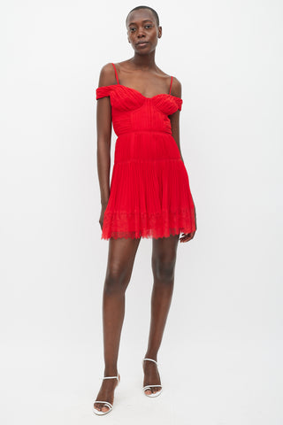 Self-Portrait Red Pleated Off Shoulder Dress