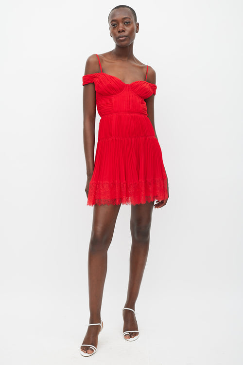 Self-Portrait Red Pleated Off Shoulder Dress