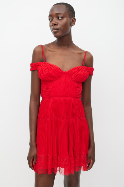 Self-Portrait Red Pleated Off Shoulder Dress