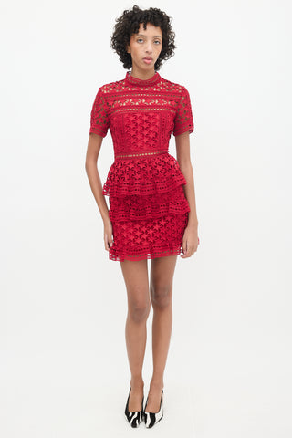 Self-Portrait Red Star Lace Ruffled Dress