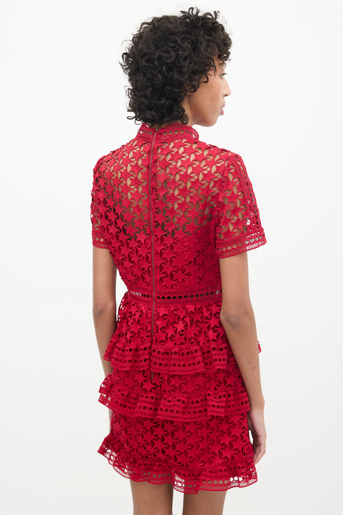 Self-Portrait Red Star Lace Ruffled Dress