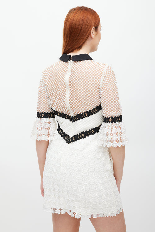 Self-Portrait White 
Black Floral Lace Petal Dress