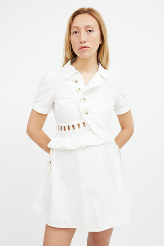 Self-Portrait White Cotton Asymmetric Mini Shirt Dress