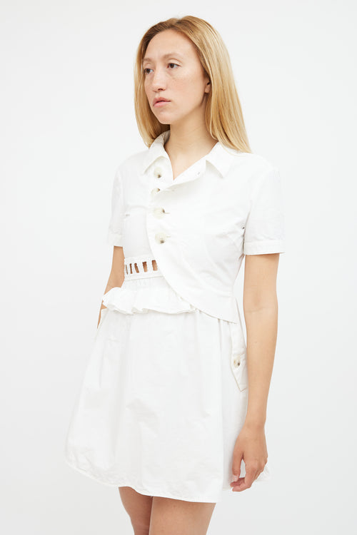 Self-Portrait White Cotton Asymmetric Mini Shirt Dress