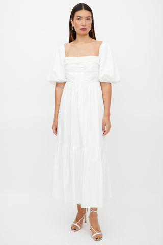 Self-Portrait White Pleated Puffed Sleeve Dress