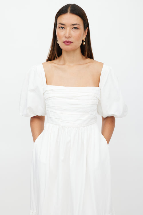 Self-Portrait White Pleated Puffed Sleeve Dress